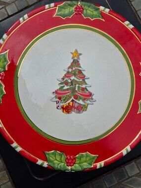 Christopher Radko "Letters to Santa" 12" Pedestal Cake Plate Gold Trim 2005 NIB